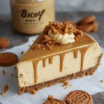 no bake biscoff cheesecake bars sliced with cookie butter topping